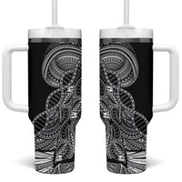 Samoan DNA Art Tattoo Tumbler With Handle Polynesian Pattern Black Color