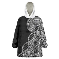 Samoan DNA Art Tattoo Wearable Blanket Hoodie Polynesian Pattern Black Color