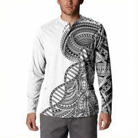 Samoan DNA Art Tattoo Button Sweatshirt Polynesian Pattern White Color