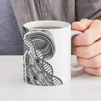 Samoan DNA Art Tattoo Ceramic Mug Polynesian Pattern White Color