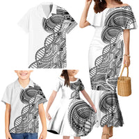 Samoan DNA Art Tattoo Family Matching Mermaid Dress and Hawaiian Shirt Polynesian Pattern White Color LT03 - Polynesian Pride