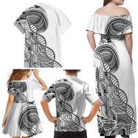 Samoan DNA Art Tattoo Family Matching Off Shoulder Maxi Dress and Hawaiian Shirt Polynesian Pattern White Color LT03 - Polynesian Pride