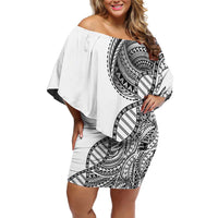 Samoan DNA Art Tattoo Family Matching Off Shoulder Short Dress and Hawaiian Shirt Polynesian Pattern White Color LT03 Mom's Dress White - Polynesian Pride