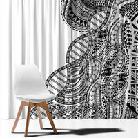 Samoan DNA Art Tattoo Window Curtain Polynesian Pattern White Color