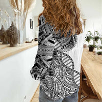 Samoan DNA Art Tattoo Women Casual Shirt Polynesian Pattern White Color