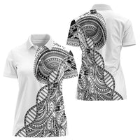 Samoan DNA Art Tattoo Women Polo Shirt Polynesian Pattern White Color