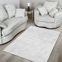 Samoan DNA Art Tattoo Area Rug Polynesian Pattern All White