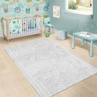 Samoan DNA Art Tattoo Area Rug Polynesian Pattern All White