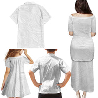 Samoan DNA Art Tattoo Family Matching Puletasi and Hawaiian Shirt Polynesian Pattern All White