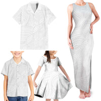 Samoan DNA Art Tattoo Family Matching Tank Maxi Dress and Hawaiian Shirt Polynesian Pattern All White LT03 - Polynesian Pride