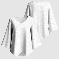 Samoan DNA Art Tattoo Kimono Sleeve Blouse Polynesian Pattern All White