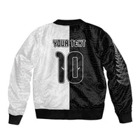 Custom New Zealand Football Bomber Jacket Silver Fern and Maori Tribal Black White Half Sporty Style LT03 - Polynesian Pride
