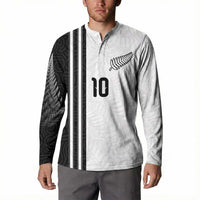 Custom New Zealand Football Button Sweatshirt Silver Fern and Maori Tribal Black White Half Sporty Style LT03 - Polynesian Pride
