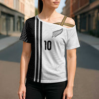 Custom New Zealand Football Cross Shoulder Shirt Silver Fern and Maori Tribal Black White Half Sporty Style LT03 - Polynesian Pride