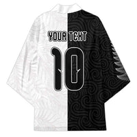 Custom New Zealand Football Kimono Silver Fern and Maori Tribal Black White Half Sporty Style LT03 - Polynesian Pride