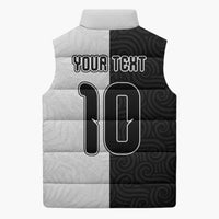 Custom New Zealand Football Sleeveless Puffer Jacket Silver Fern and Maori Tribal Black White Half Sporty Style LT03 - Polynesian Pride