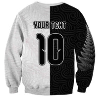 Custom New Zealand Football Sweatshirt Silver Fern and Maori Tribal Black White Half Sporty Style LT03 - Polynesian Pride