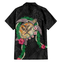 Hawaii Pikake and Maile Lei Family Matching Tank Maxi Dress and Hawaiian Shirt Honu Polynesian Pattern Black Color