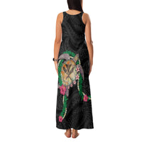 Hawaii Pikake and Maile Lei Family Matching Tank Maxi Dress and Hawaiian Shirt Honu Polynesian Pattern Black Color