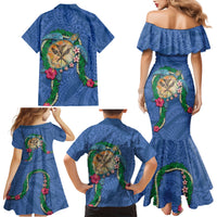 Hawaii Pikake and Maile Lei Family Matching Mermaid Dress and Hawaiian Shirt Honu Polynesian Pattern Blue Color LT03 - Polynesian Pride