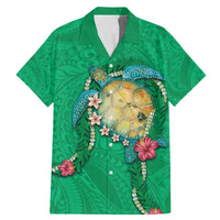 Hawaii Pikake and Maile Lei Family Matching Mermaid Dress and Hawaiian Shirt Honu Polynesian Pattern Green Color LT03 Dad's Shirt - Short Sleeve Green - Polynesian Pride