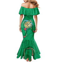 Hawaii Pikake and Maile Lei Family Matching Mermaid Dress and Hawaiian Shirt Honu Polynesian Pattern Green Color LT03 - Polynesian Pride