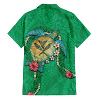 Hawaii Pikake and Maile Lei Family Matching Puletasi and Hawaiian Shirt Honu Polynesian Pattern Green Color LT03 - Polynesian Pride