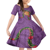 Hawaii Pikake and Maile Lei Family Matching Puletasi and Hawaiian Shirt Honu Polynesian Pattern Pink Color LT03 Daughter's Dress Pink - Polynesian Pride