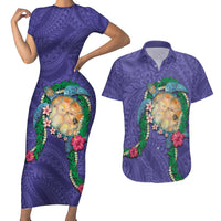 Hawaii Pikake and Maile Lei Couples Matching Short Sleeve Bodycon Dress and Hawaiian Shirt Honu Polynesian Pattern Purple Color LT03 Purple - Polynesian Pride