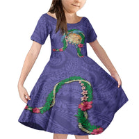 Hawaii Pikake and Maile Lei Family Matching Mermaid Dress and Hawaiian Shirt Honu Polynesian Pattern Purple Color LT03 Daughter's Dress Purple - Polynesian Pride
