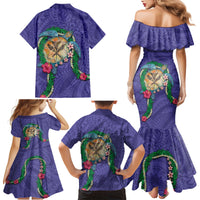 Hawaii Pikake and Maile Lei Family Matching Mermaid Dress and Hawaiian Shirt Honu Polynesian Pattern Purple Color LT03 - Polynesian Pride