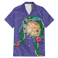 Hawaii Pikake and Maile Lei Family Matching Mermaid Dress and Hawaiian Shirt Honu Polynesian Pattern Purple Color LT03 Dad's Shirt - Short Sleeve Purple - Polynesian Pride