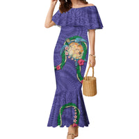 Hawaii Pikake and Maile Lei Family Matching Mermaid Dress and Hawaiian Shirt Honu Polynesian Pattern Purple Color LT03 Mom's Dress Purple - Polynesian Pride