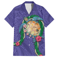 Hawaii Pikake and Maile Lei Family Matching Puletasi and Hawaiian Shirt Honu Polynesian Pattern Purple Color LT03 Dad's Shirt - Short Sleeve Purple - Polynesian Pride