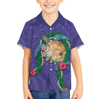 Hawaii Pikake and Maile Lei Family Matching Puletasi and Hawaiian Shirt Honu Polynesian Pattern Purple Color LT03 Son's Shirt Purple - Polynesian Pride