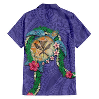 Hawaii Pikake and Maile Lei Family Matching Short Sleeve Bodycon Dress and Hawaiian Shirt Honu Polynesian Pattern Purple Color