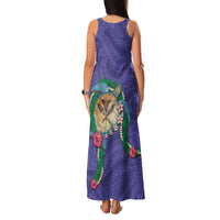 Hawaii Pikake and Maile Lei Family Matching Tank Maxi Dress and Hawaiian Shirt Honu Polynesian Pattern Purple Color