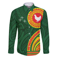 Manu'a Cession Day Family Matching Off The Shoulder Long Sleeve Dress and Hawaiian Shirt Polynesian Pattern LT03 Dad's Shirt - Long Sleeve Green - Polynesian Pride