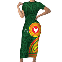 Manu'a Cession Day Family Matching Short Sleeve Bodycon Dress and Hawaiian Shirt Polynesian Pattern LT03 Mom's Dress Green - Polynesian Pride