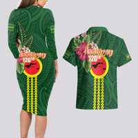 Manu'a Cession Day 120th Anniversary Couples Matching Long Sleeve Bodycon Dress and Hawaiian Shirt Polynesian Pattern and Hibiscus Flower LT03 - Polynesian Pride