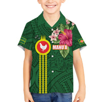 Manu'a Cession Day 120th Anniversary Family Matching Tank Maxi Dress and Hawaiian Shirt Polynesian Pattern and Hibiscus Flower LT03 Son's Shirt Green - Polynesian Pride