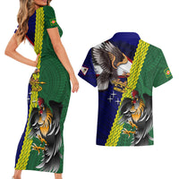 Manu'a Island and American Samoa Couples Matching Short Sleeve Bodycon Dress and Hawaiian Shirt Rooster and Eagle Mascot LT03 - Polynesian Pride