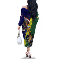 Manu'a Island and American Samoa Family Matching Off The Shoulder Long Sleeve Dress and Hawaiian Shirt Rooster and Eagle Mascot LT03 - Polynesian Pride