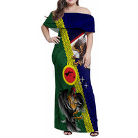 Manu'a Island and American Samoa Family Matching Off Shoulder Maxi Dress and Hawaiian Shirt Rooster and Eagle Mascot LT03 Mom's Dress Green - Polynesian Pride