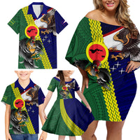 Manu'a Island and American Samoa Family Matching Off Shoulder Short Dress and Hawaiian Shirt Rooster and Eagle Mascot LT03 - Polynesian Pride