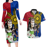 Philippines Lapu-Lapu Couples Matching Long Sleeve Bodycon Dress and Hawaiian Shirt Filipino Sun Tattoo With Yakan Pattern LT03 Red - Polynesian Pride