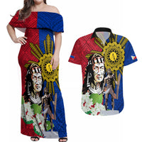 Philippines Lapu-Lapu Couples Matching Off Shoulder Maxi Dress and Hawaiian Shirt Filipino Sun Tattoo With Yakan Pattern LT03 Red - Polynesian Pride