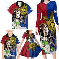 Philippines Lapu-Lapu Family Matching Long Sleeve Bodycon Dress and Hawaiian Shirt Filipino Sun Tattoo With Yakan Pattern LT03 - Polynesian Pride