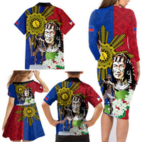 Philippines Lapu-Lapu Family Matching Long Sleeve Bodycon Dress and Hawaiian Shirt Filipino Sun Tattoo With Yakan Pattern LT03 - Polynesian Pride