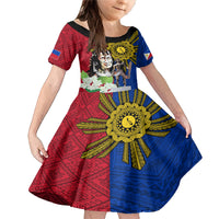 Philippines Lapu-Lapu Family Matching Mermaid Dress and Hawaiian Shirt Filipino Sun Tattoo With Yakan Pattern LT03 Daughter's Dress Red - Polynesian Pride